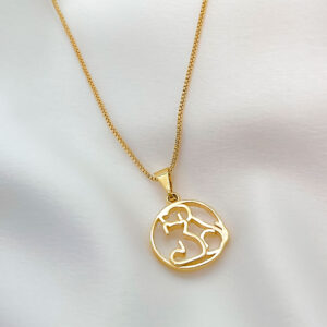 Colar mandala cachorro e gato sentado folheado a ouro