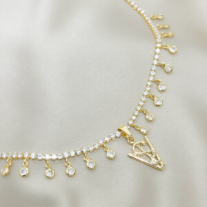 Choker veterinária zircônias luxo folheado a ouro