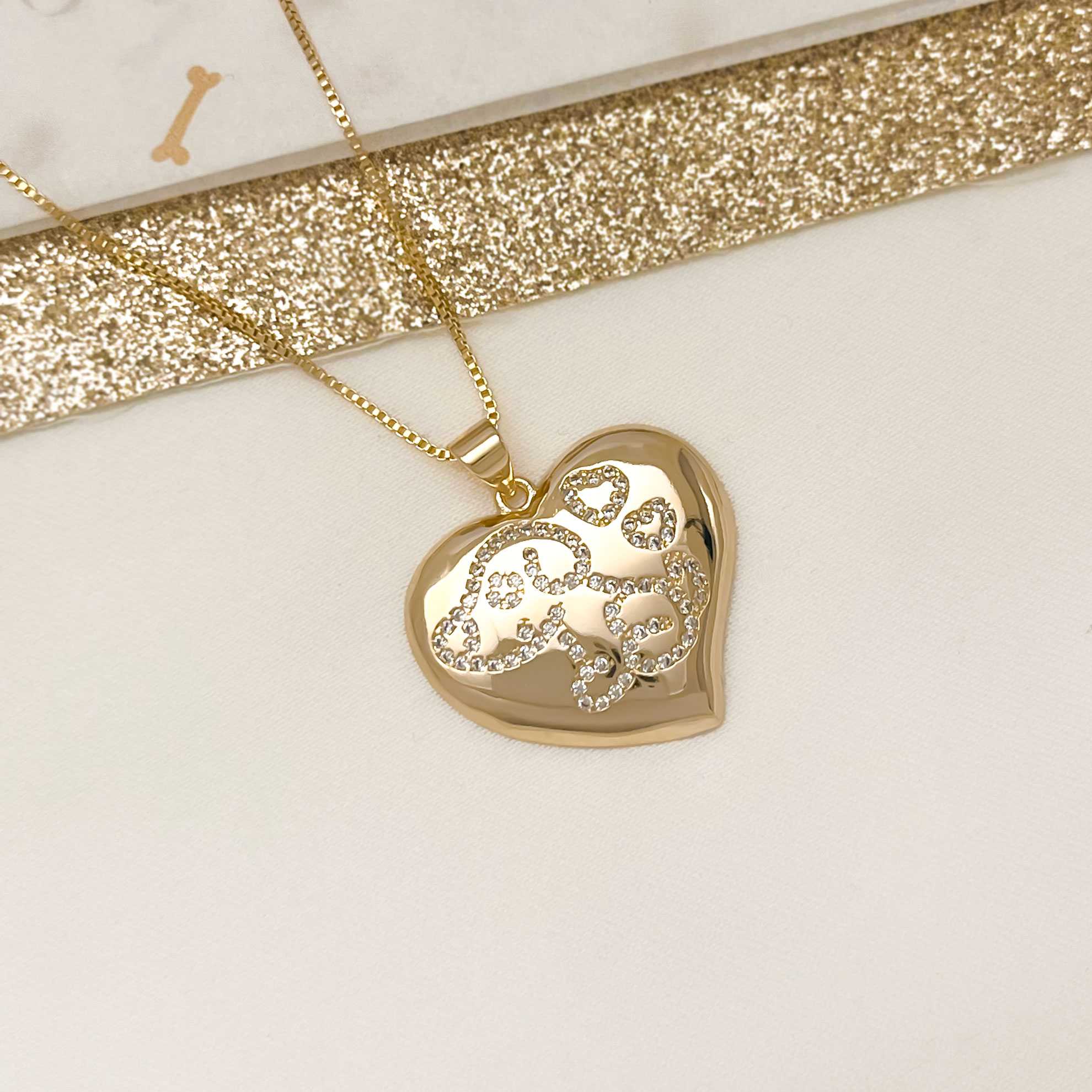 Colar Dog love luxo com zircônias folheado a ouro 1 Colar Dog love luxo com zircônias