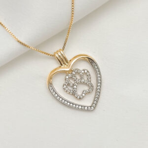 Colar luxo coração e patinha com zircônias