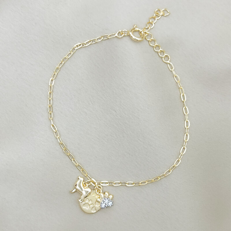 Pulseira My pet com mini patinha cravejada folheada a ouro - Imagem 2
