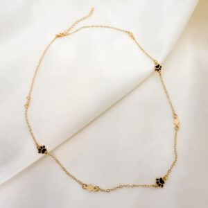 Choker mini patinhas pretas folheado a ouro